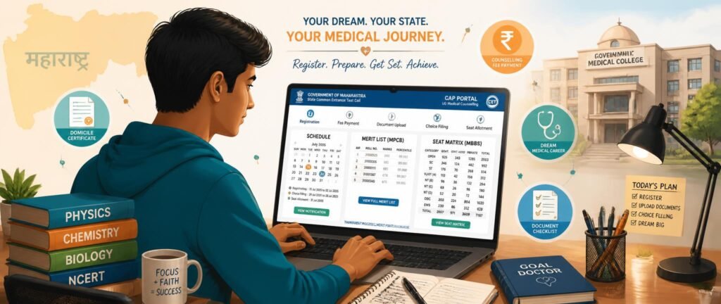 Student checking Maharashtra NEET counselling 2026 dates on the CET Cell CAP portal