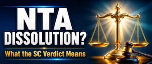 A scale of justice and gavel representing the NTA dissolution Supreme Court verdict for NEET