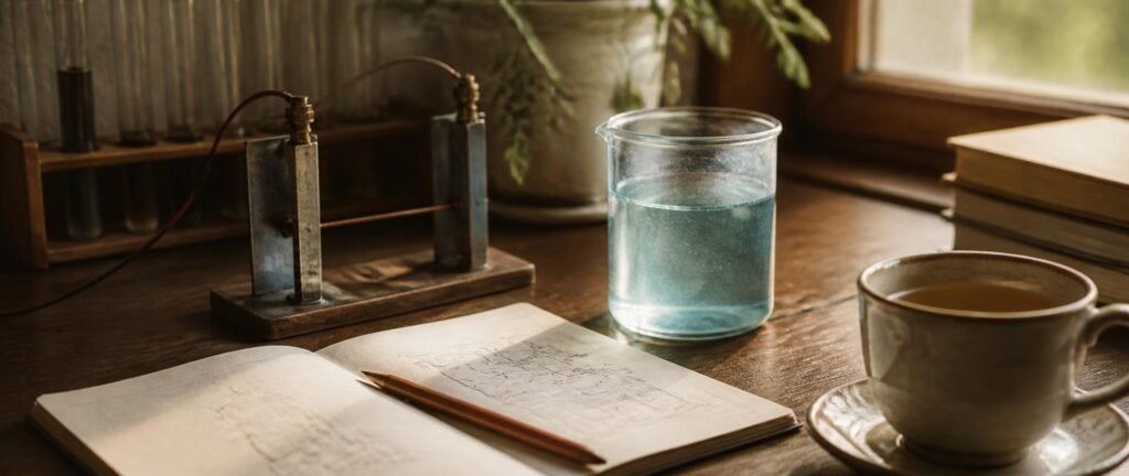 A beaker, electrodes and cell diagrams representing solutions and electrochemistry NEET 2027