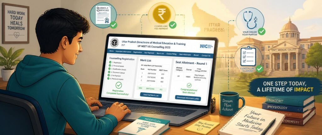 Student completing UP NEET counselling 2026 registration on the DGME upneet.gov.in portal