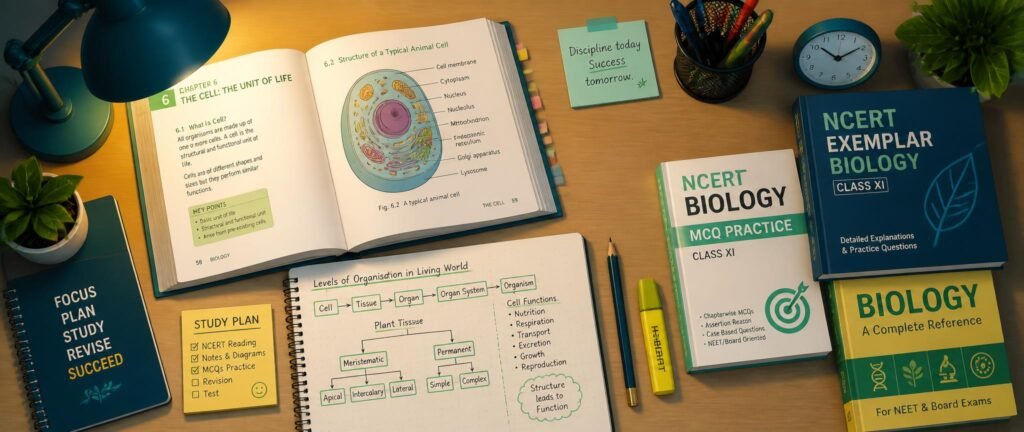 Stack of the best biology books for NEET 2027 including NCERT, Trueman's and MTG Fingertips
