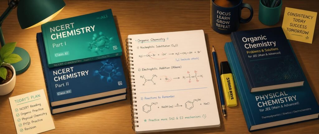 Stack of the best chemistry books for NEET 2027 including NCERT, organic and physical chemistry references