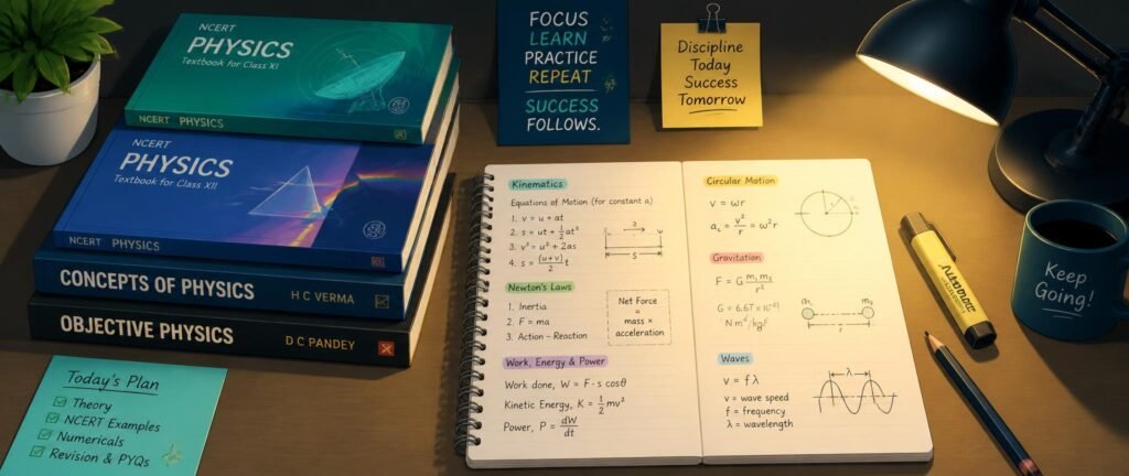 Stack of the best physics books for NEET 2027 including NCERT, HC Verma and DC Pandey