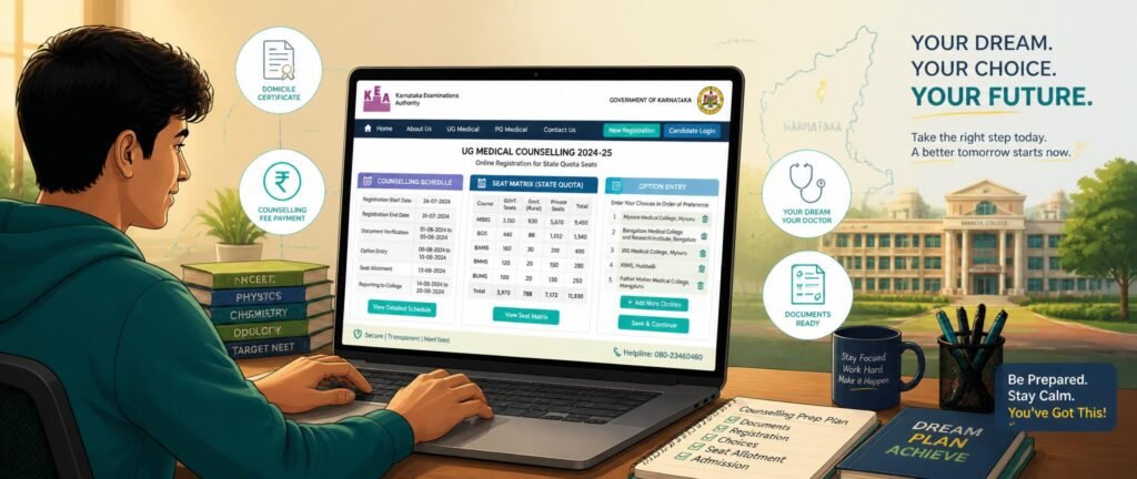 Student completing Karnataka NEET UG counselling 2026 registration on the KEA portal