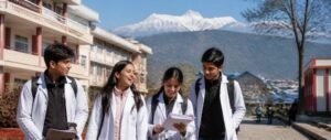 Indian medical students on a college campus in Nepal, illustrating MBBS in Nepal for Indian students
