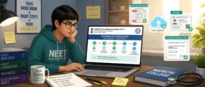 Student completing the NEET 2026 online reporting process by uploading documents on the MCC portal