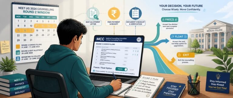 Student planning around the NEET 2026 round 2 counselling dates with the MCC schedule and choice-filling portal