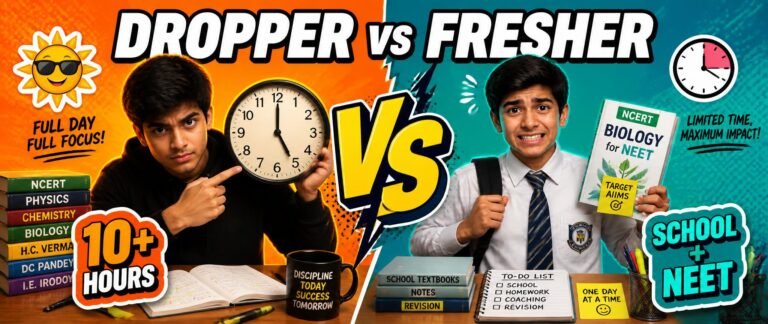 NEET dropper 12 month study plan timetable compared with a fresher's daily schedule