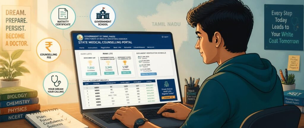 Student following the Tamil Nadu NEET counselling 2026 process on the Selection Committee portal