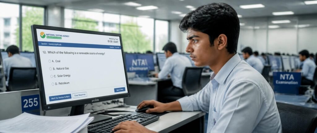 Student practicing how to prepare for NEET 2027 CBT at a computer-based test center