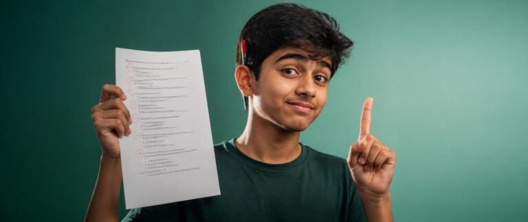 Student pointing out NEET 2027 most repeated topics on a marked exam sheet