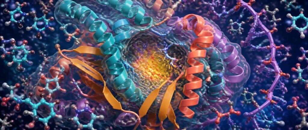 Biomolecules NEET PYQ analysis showing a protein helix, an enzyme with its substrate, sugars and nucleotides