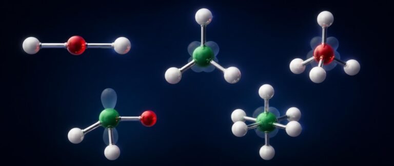 Chemical bonding NEET PYQ analysis showing ball-and-stick models of linear, tetrahedral and octahedral molecules