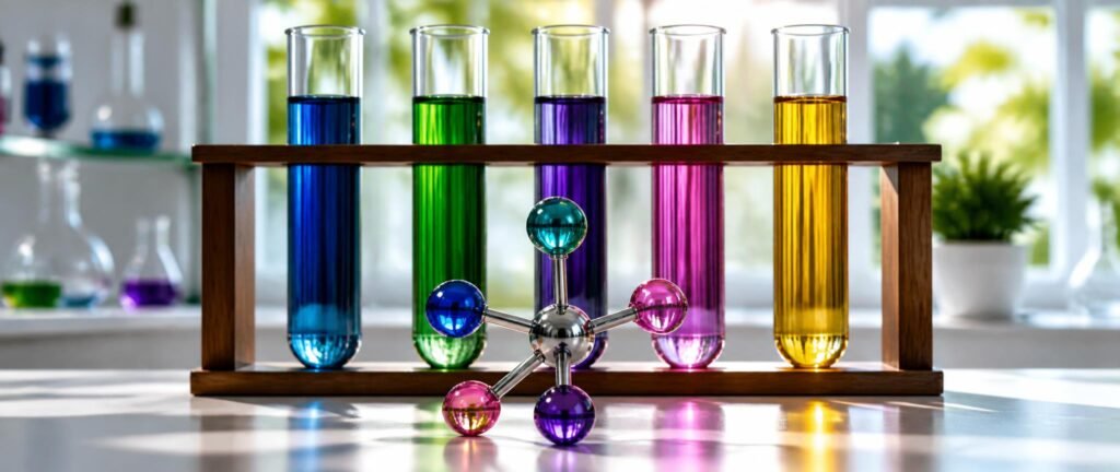 Coordination compounds NEET PYQ analysis shown as coloured complex solutions and an octahedral model