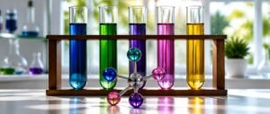 Coordination compounds NEET PYQ analysis shown as coloured complex solutions and an octahedral model