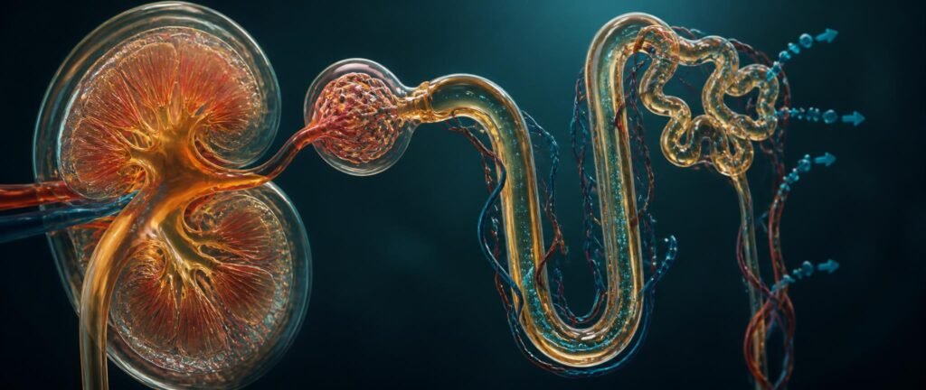 Excretory system NEET PYQ analysis showing a glass kidney model with an enlarged nephron loop