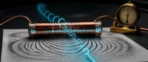 Magnetism NEET PYQ analysis shown as a copper coil with iron filing field lines and a helical particle path