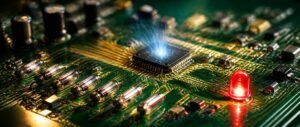 Semiconductors NEET PYQ analysis shown as diodes, an LED and a chip on a circuit board